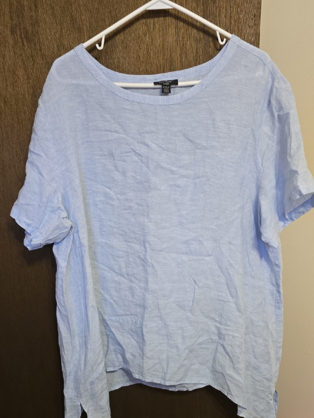 Lord & Taylor Light Blue Linen Short Sleeve Blouse